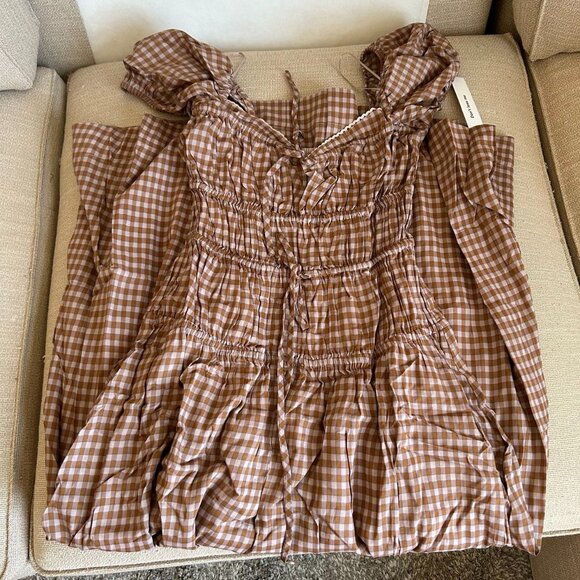 Reformation Brown Checkered Midi Dress - Picture 5 of 10